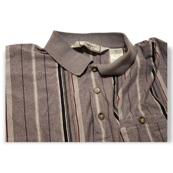 Vintage Classics by Palmland Gray Striped Short Sleeved Collared Polo Shirt - Picture 3 of 3